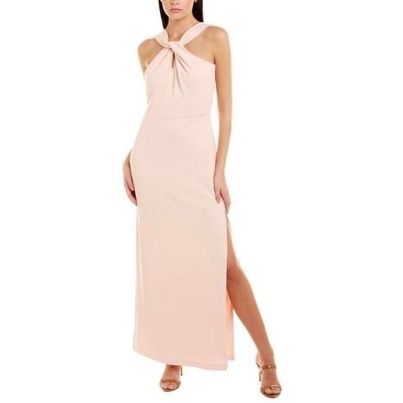Bebe Pink Halter Sleeveless Maxi Gown Dress Women's Sz 8 Blush Scuba Crepe NWT - Picture 1 of 10